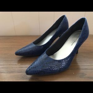 Blue and Black faux snakeskin print heels.